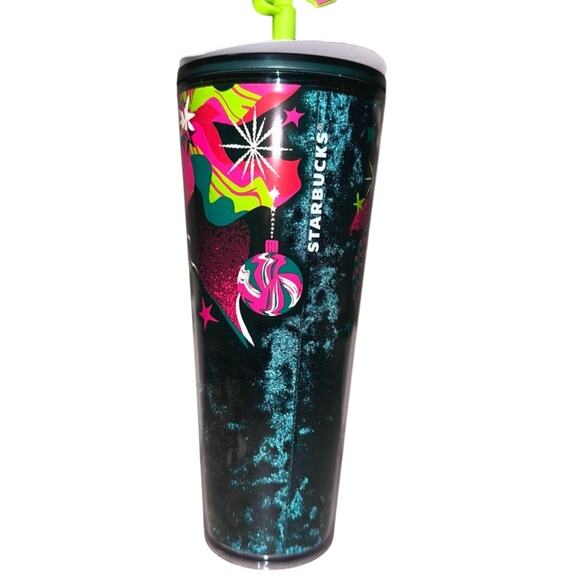 Starbucks 2023 Holiday Velvet Ornament Tumbler With Straw Topper 24 Oz Venti New - Picture 2 of 7
